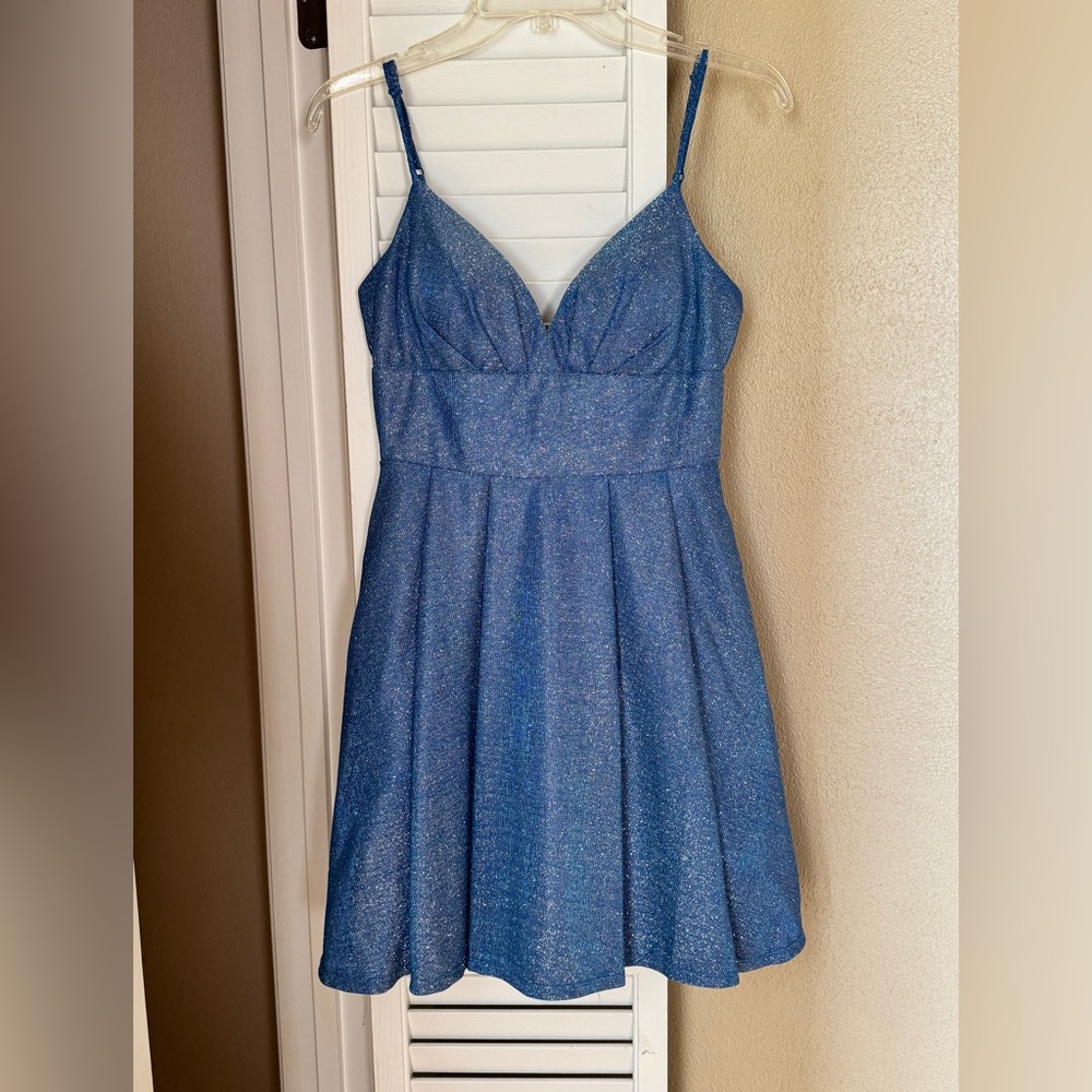 Blue sparkle B Darlin strap Mini Dress